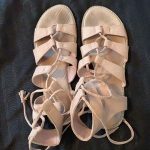 Pink tie up sandals